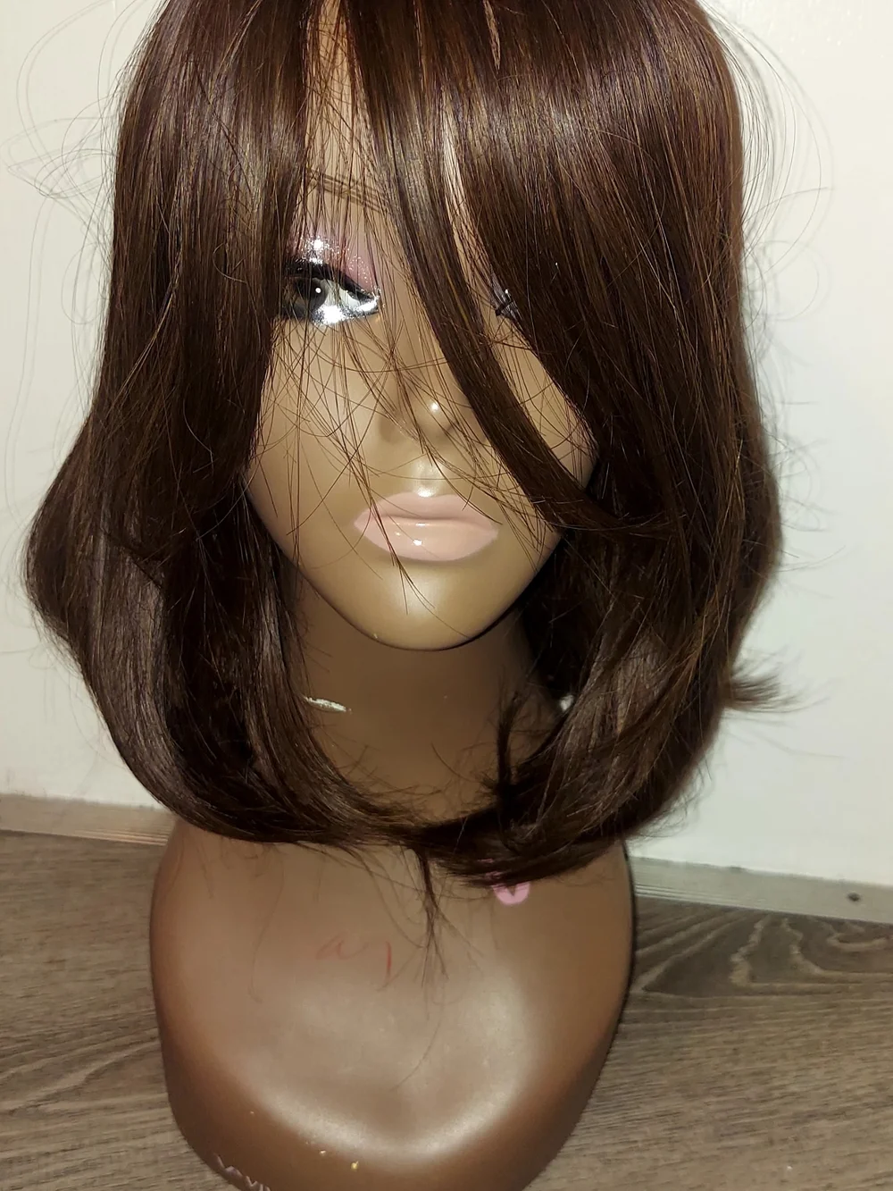 Brown Shoulder Length Bob Wig With Bangs